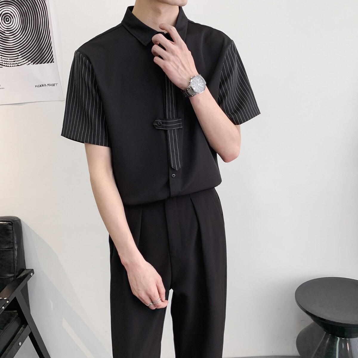 714A-C3056P40控59/2025夏季男女工作服领带装饰ktv理发店制服图片