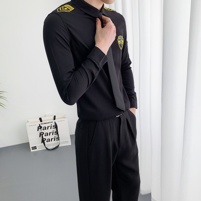 714A-D516P45控69/2025春季男士修身简约空少衬衫ktv少爷衬衣制服图片