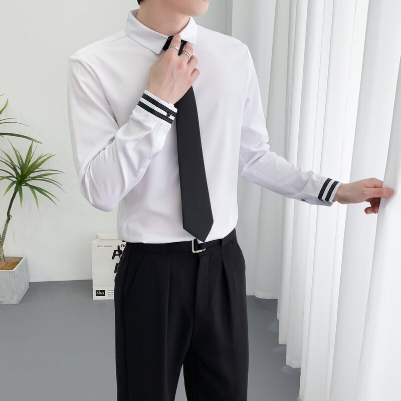 714A-D3038送黑领带P45控69/2025春季男士修身商务上班白衬衫制服,男装衬衫,星座714A（原电商C314）