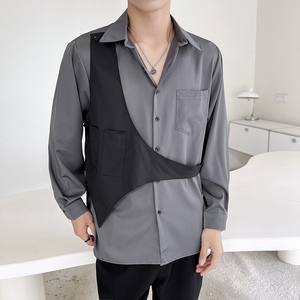 714A-H3010P55控75/轻熟风2025春男装衬衫假两件发型师制服S-5XL