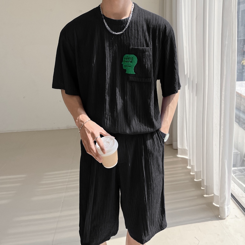 G6893P105控145轻熟风2025夏季潮版宽松运动休闲套装短袖T恤垂感，男装T恤，星座714A（原电商C314）