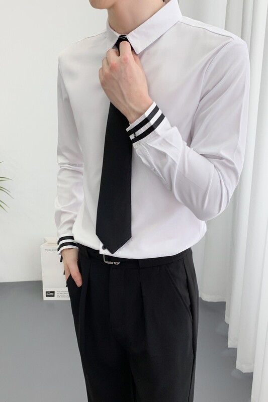 714A-D3038送黑领带P45控69/2025春季男士修身商务上班白衬衫制服,男装衬衫,星座714A（原电商C314）
