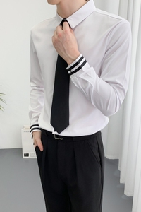 714A-D3038送黑领带P45控69/2025春季男士修身商务上班白衬衫制服图片