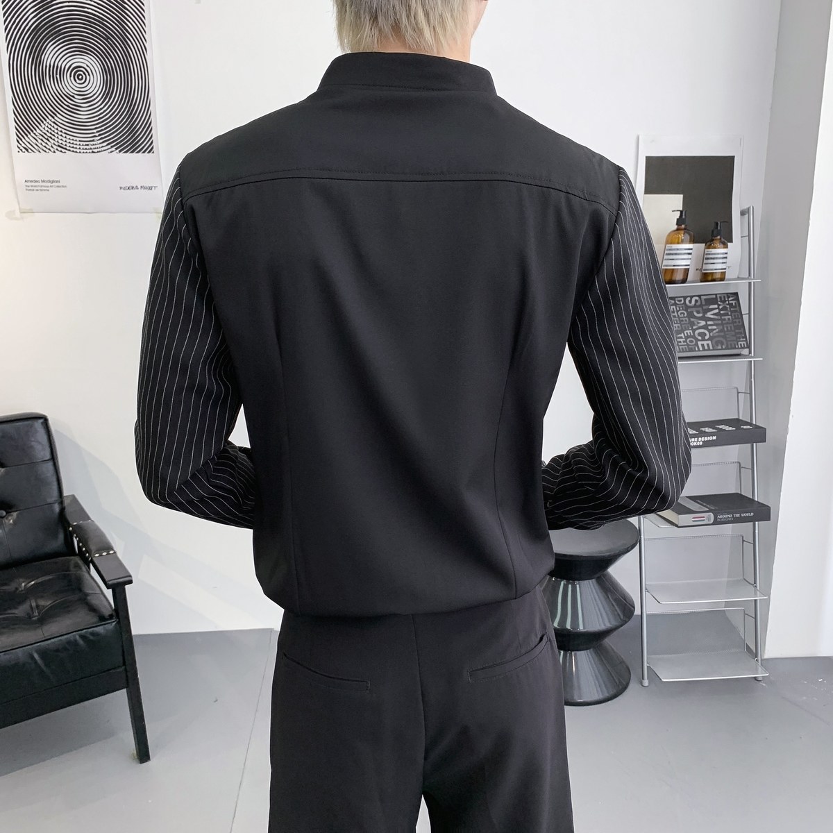 714A-D3035P45控69/2025秋季男士修身工作服衬衫领带条纹拼接衬衣,男装衬衫,星座714A（原电商C314）