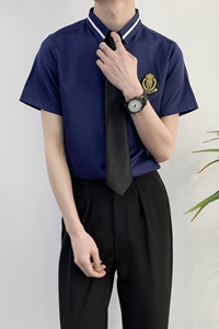 714A-Y820P40控59/2025新款夏短袖衬衫潮流修身工作服衬衣校园风图片