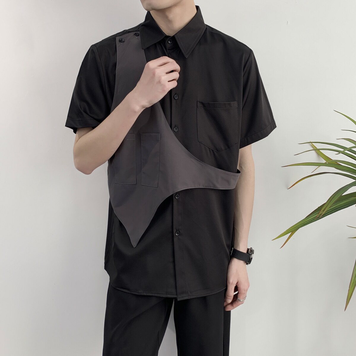 714A-H3013P55控69/2025夏季宽松短袖衬衫理发店工作服衬衣潮,男装T恤,星座714A（原电商C314）