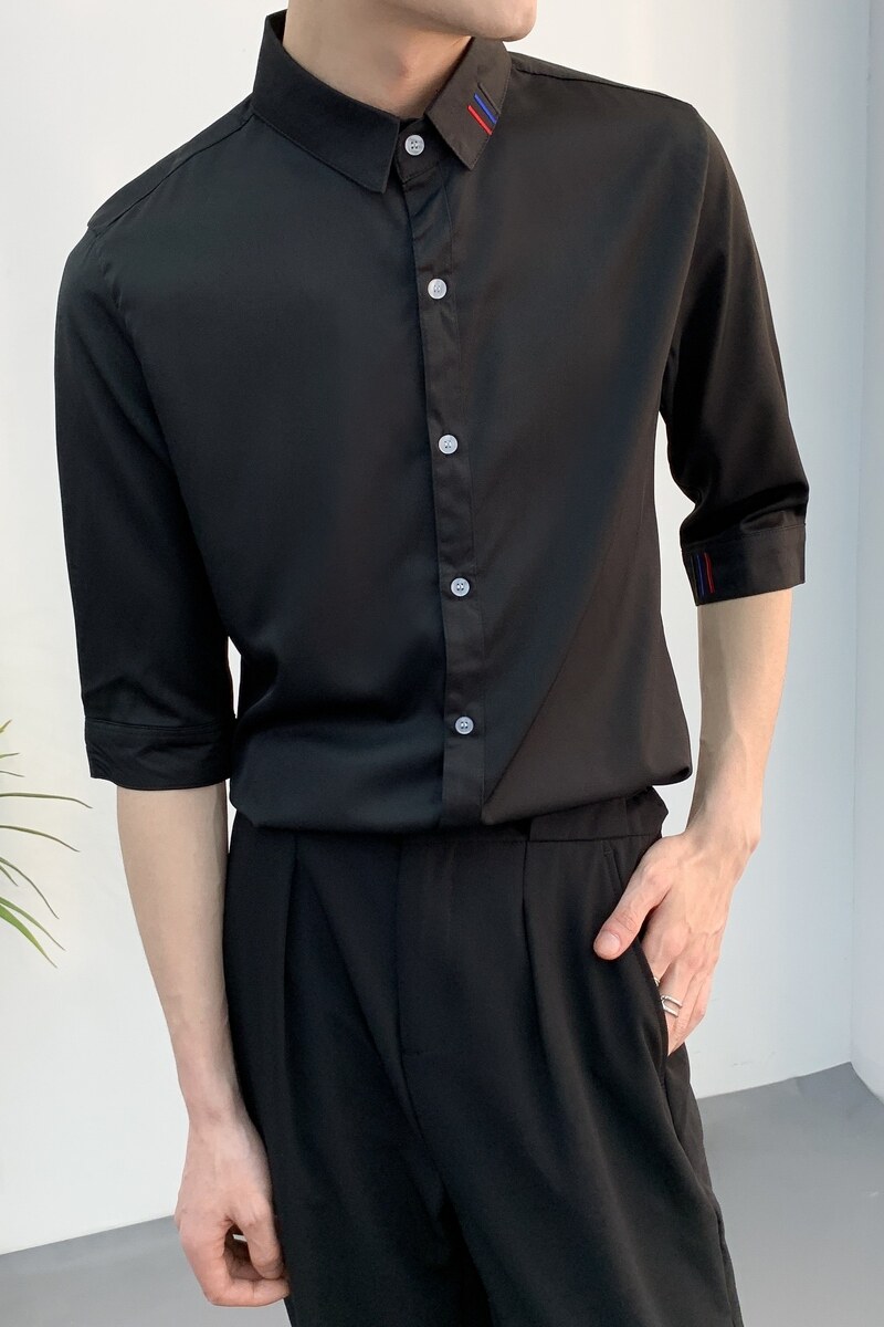 714A-9329P40控59/2025夏季新款男士中袖衬衫五分袖5分袖衬衫潮,男装T恤,星座714A（原电商C314）