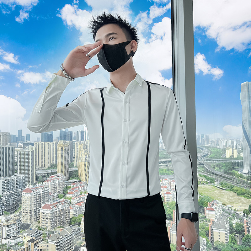714A-D07P45控65/社会小伙2025春季假背带修身衬衫潮流制服衬衣图片
