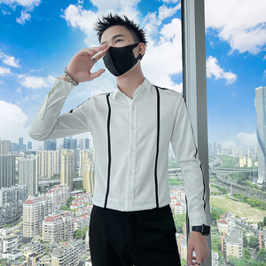 714A-D07P45控65/社会小伙2025春季假背带修身衬衫潮流制服衬衣图片