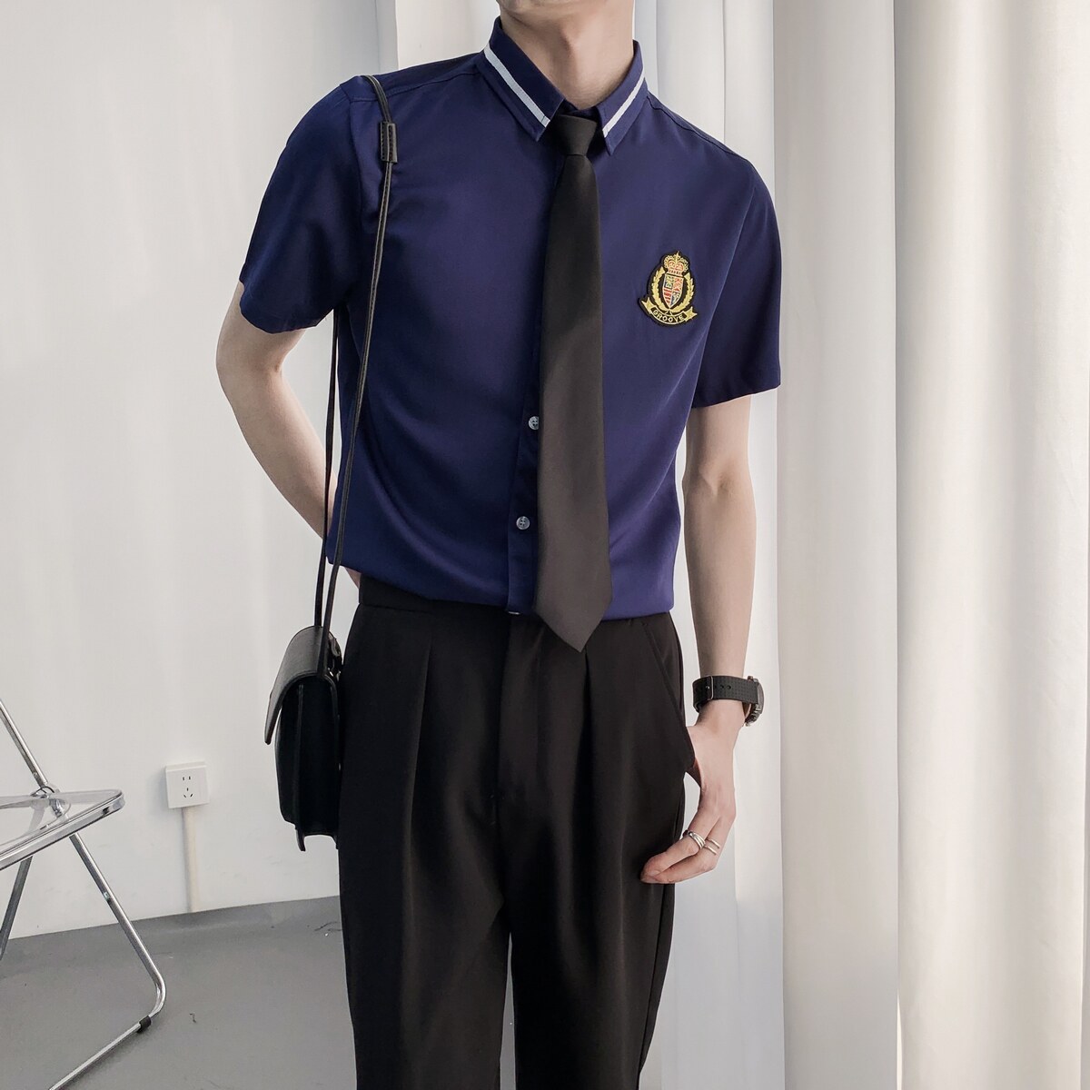 714A-Y820P40控59/2025新款夏短袖衬衫潮流修身工作服衬衣校园风,男装T恤,星座714A（原电商C314）