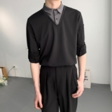 714A-D3048P45控69/2025春季新款假两件拼接撞色衬衫工作服衬衣，男装衬衫，星座714A（原电商C314）