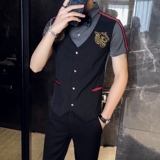 714A-H665P55/店主风2025夏季假两件短袖衬衫潮修身马甲制服衬衣，男装T恤，星座714A（原电商C314）