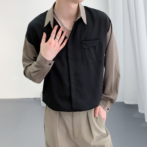 714A-D3034P45控69/2025秋季新款修撞色长袖衬衫垂感中性风衬衣图片