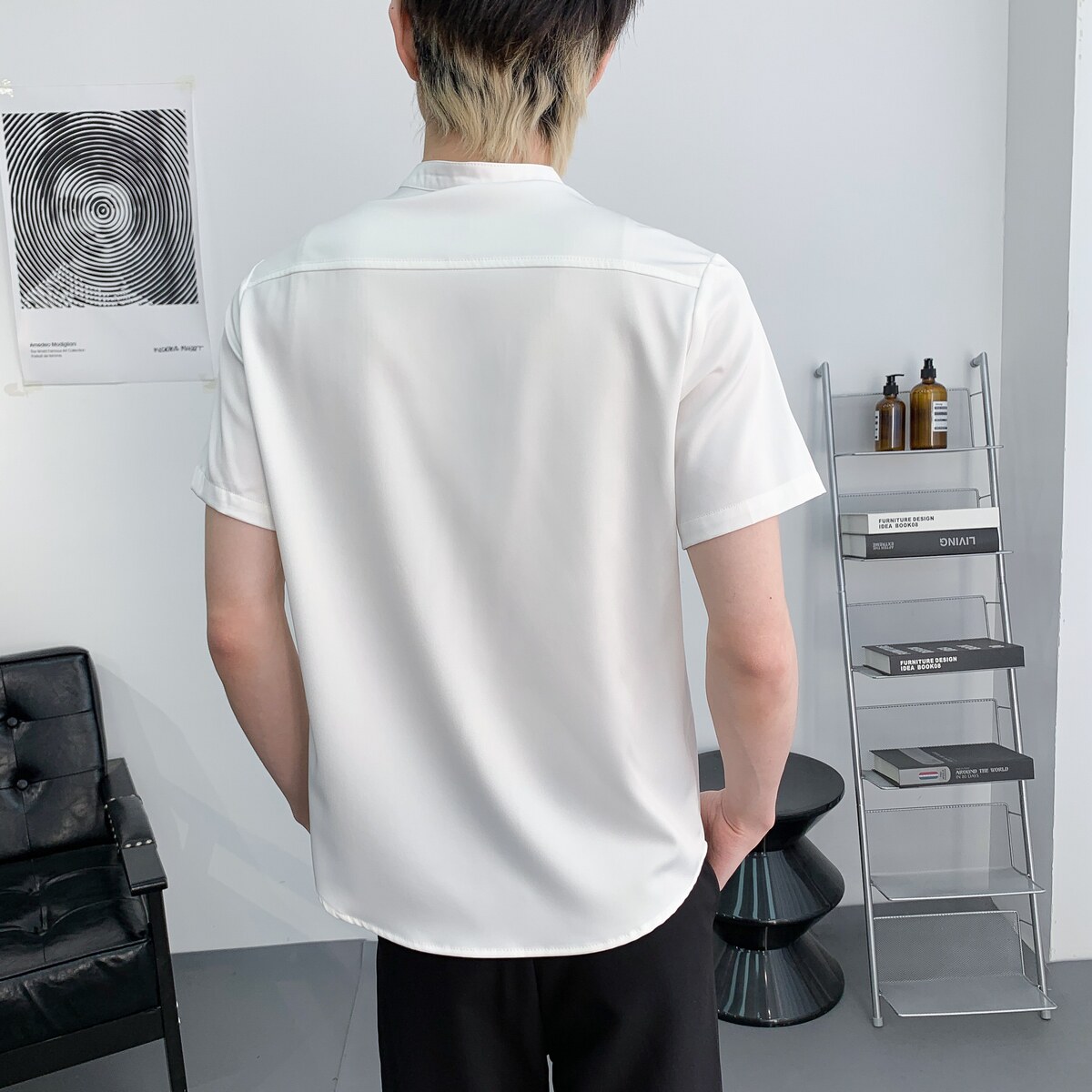 714A-C3074P40控59/2025夏季风立领短袖衬衫餐厅理发店工作服,男装衬衫,星座714A（原电商C314）