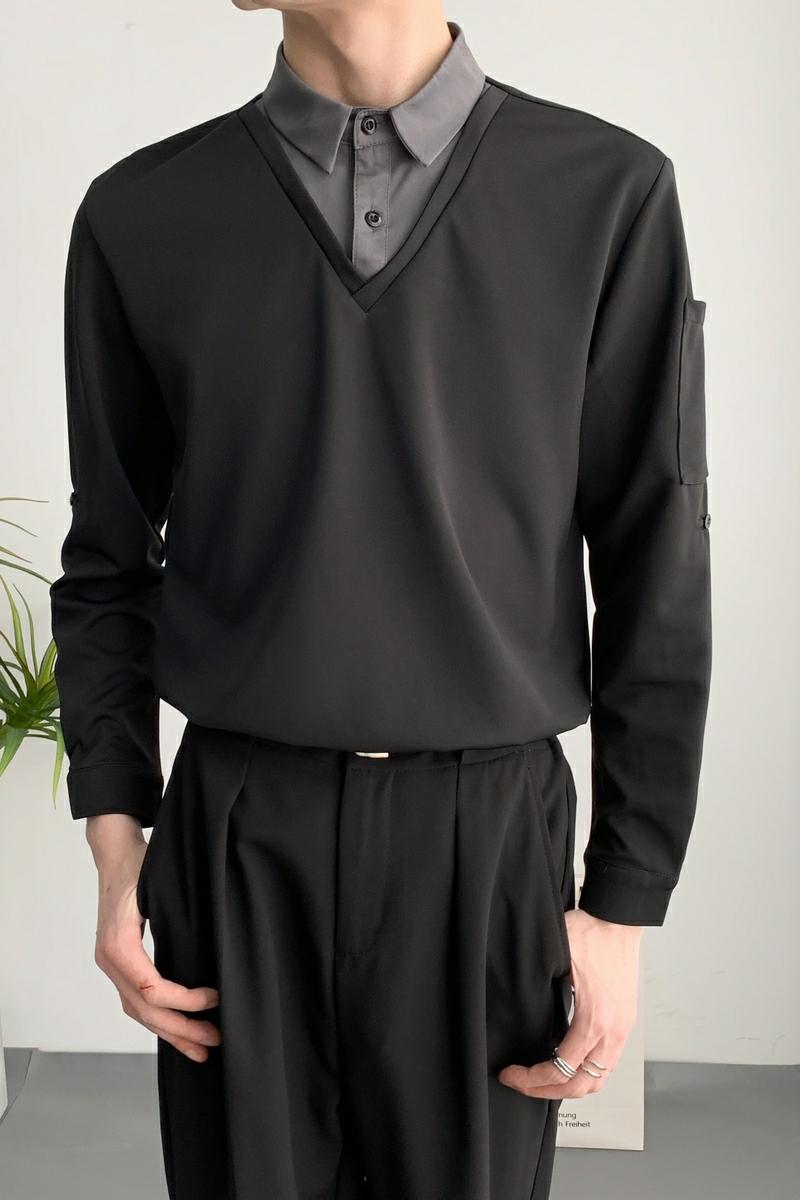714A-D3048P45控69/2025春季新款假两件拼接撞色衬衫工作服衬衣,男装衬衫,星座714A（原电商C314）