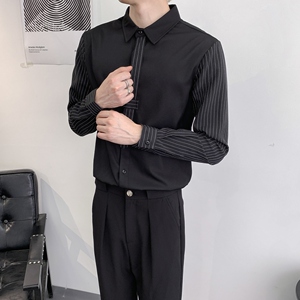 714A-D3035P45控69/2025秋季男士修身工作服衬衫领带条纹拼接衬衣图片