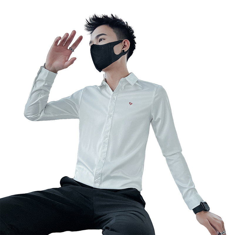 714A-D16P45控65/社会小伙2025春男士修身爱心刺绣衬衫礼服衬衣,男装衬衫,星座714A（原电商C314）