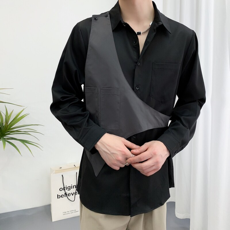 714A-H3010P55控88/2025秋季新款发型师工作服衬衫假两件马甲衬衣,男装衬衫,星座714A（原电商C314）