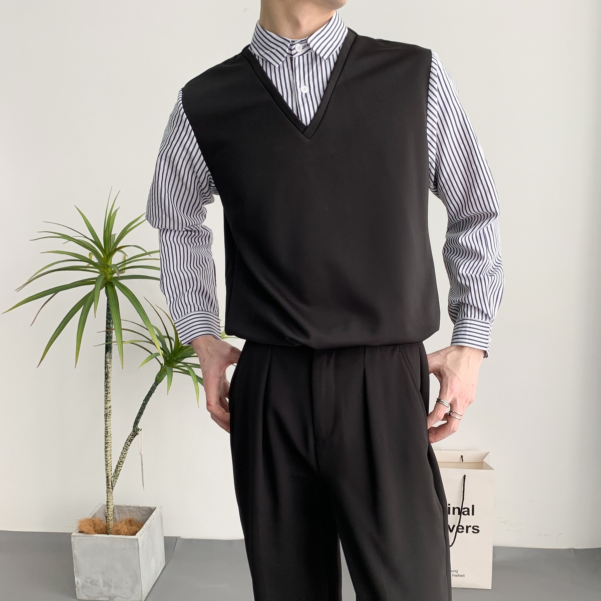 714A-H3049P55控88/2025春季新款工作服衬衫衬衣假两件条纹拼接，男装衬衫，星座714A（原电商C314）