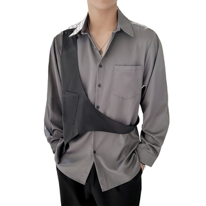 714A-H3010P55控75/轻熟风2025春男装衬衫假两件发型师制服S-5XL图片