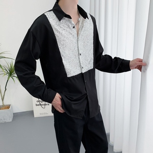 714A-H3033P55控88/2025秋暗黑衬衫发型师美容厅假两件工作服潮版图片