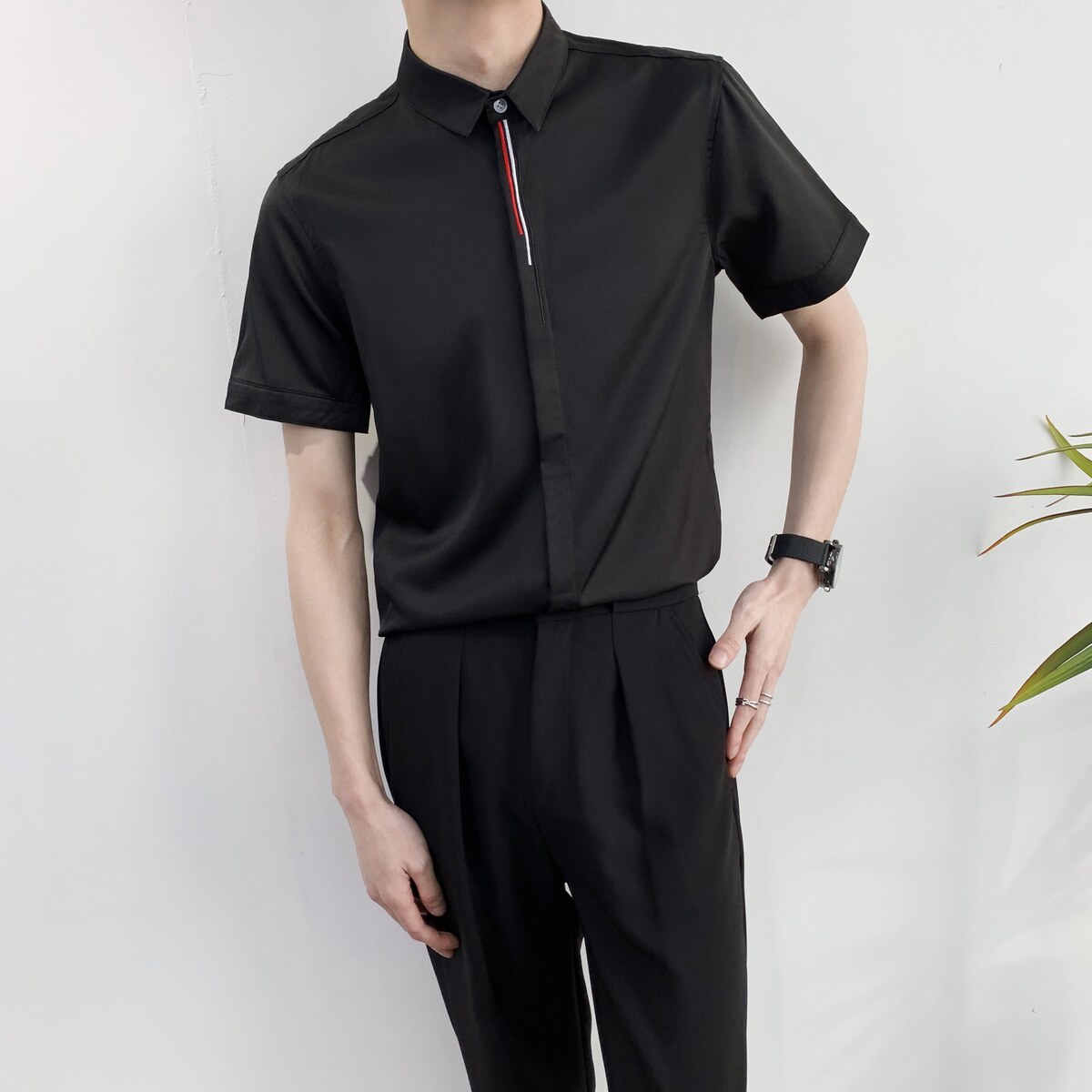 714A-9330P35控59/2025夏季男士短袖衬衫小清新工作服衬衣潮,男装T恤,星座714A（原电商C314）