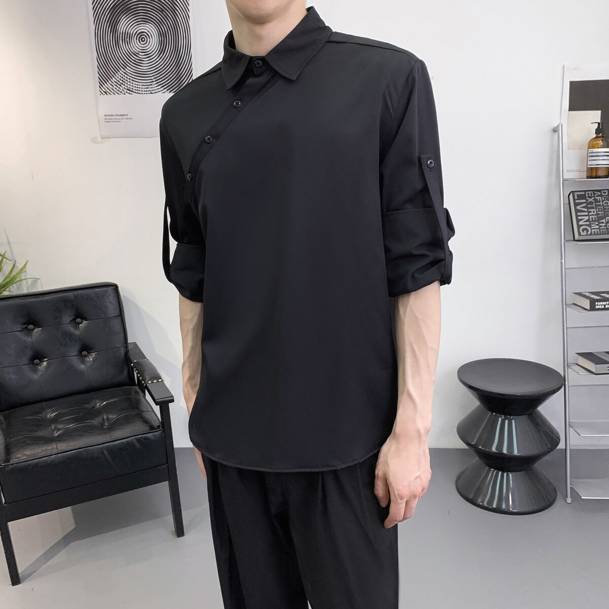 714A-F3063P50控69/2025秋季新款日系韩版发型师工作服衬衫潮制服图片