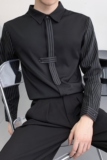 714A-D3035P45控69/2025秋季新款条纹拼接长袖衬衫ktv酒吧工作服，男装衬衫，星座714A（原电商C314）