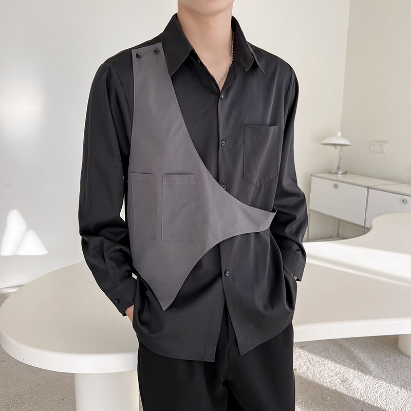 714A-H3010P55控75/轻熟风2025春男装衬衫假两件发型师制服S-5XL,男装衬衫,星座714A（原电商C314）