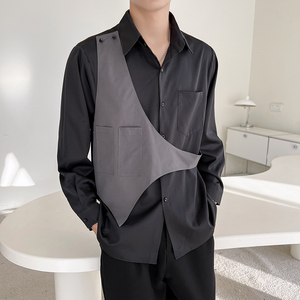 714A-H3010P55控75/轻熟风2025春男装衬衫假两件发型师制服S-5XL图片