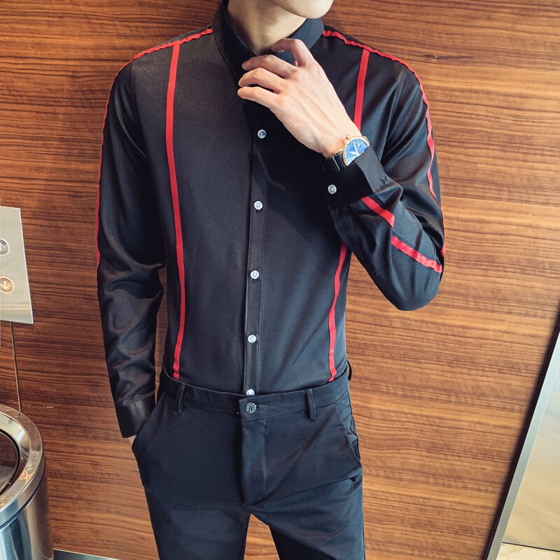 714-D07P45/店主风2025春季韩版男士长袖衬衫假背带衬衣工作服潮,男装衬衫,星座714(原C313)