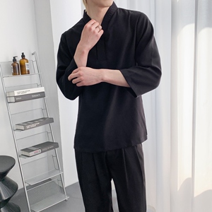 714A-D3078P45控69/2026春季新款日系日料工作服酒吧发型师工作服图片