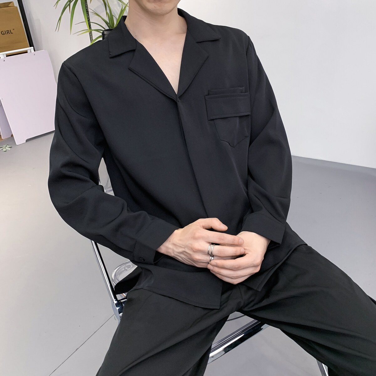 714A-H3064P55控69/2025秋季新款西装领衬衫日系发型师工作服衬衣,男装西服套装,星座714A（原电商C314）