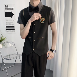 714A-H669P55控79/2025新款KTV酒吧台球城工作服衬衫假两件制服