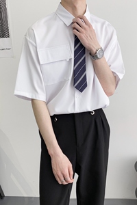 714A-C3054P40控59/2025夏季学院风清爽纯色宽松休闲衬衫工作服图片