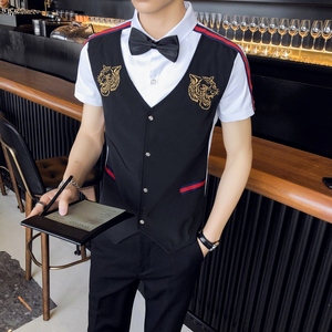 714A-H665P55/店主风2025夏短袖衬衫ktv夜店制服发型师衬衣假两件图片