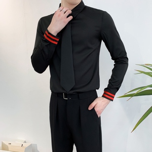 714A-D3038送黑领带P45控69/2025春季男士修身商务上班白衬衫制服图片