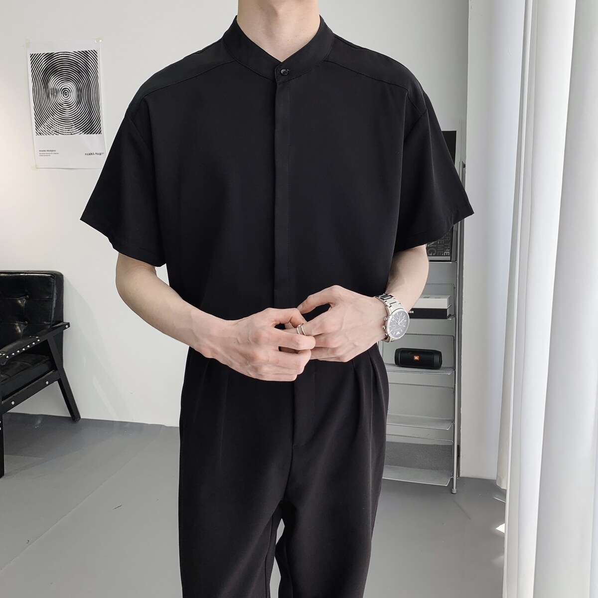 714A-C3045P38控59/2025夏季男士工作服衬衫潮流制服清爽立领装,男装衬衫,星座714A（原电商C314）