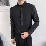 714A-D3035P45控69/2025秋季新款条纹拼接长袖衬衫ktv酒吧工作服，男装衬衫，星座714A（原电商C314）
