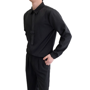 714A-D3035P45控69/2025春季新款发型师夜店领带条纹拼接衬衫制服图片