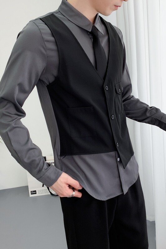 714A-H657P55控88/2025春季新款修身假两件马甲衬衫工作服ktv少爷,男装衬衫,星座714A（原电商C314）