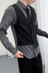 714A-H657P55控88/2025春季新款修身假两件马甲衬衫工作服ktv少爷图片