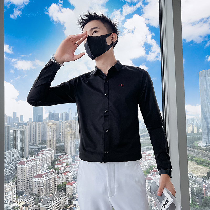 714A-D16P45控65/社会小伙2025春男士修身爱心刺绣衬衫礼服衬衣，男装衬衫，星座714A（原电商C314）