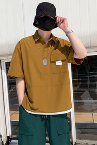 714A-G8030P85控135/2025夏男宽松日系小标工装短袖衬衫潮版夏装图片