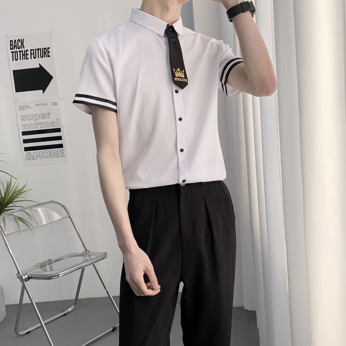 714A-C630P40控59/2025夏季短袖衬衫空少制服衬衣ktv酒吧制服,男装T恤,星座714A（原电商C314）