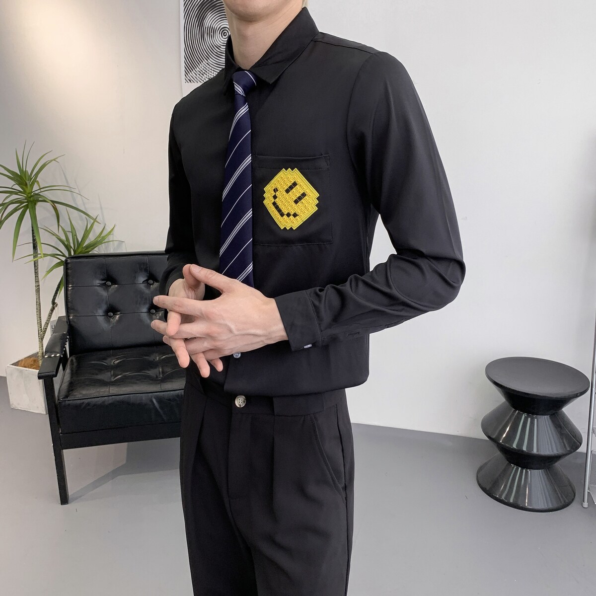 714A-C3068P40控69/2025秋季新团体衬衫发型师制服衬衣奶茶咖啡店,男装衬衫,星座714A（原电商C314）