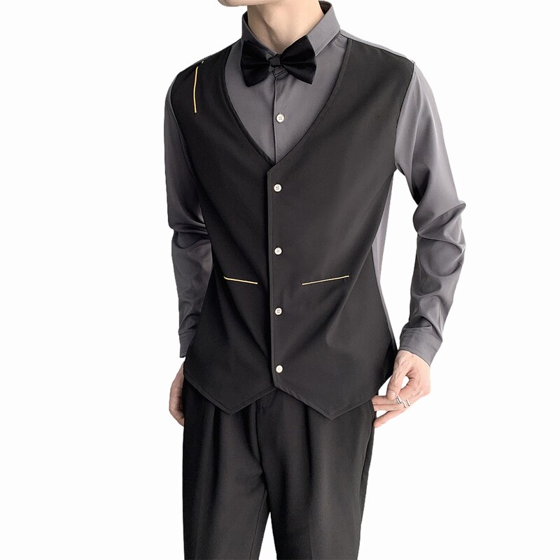 714A-H6008P55控88/2025春季新款工作服假两件马甲衬衫ktv台球城,男装衬衫,星座714A（原电商C314）