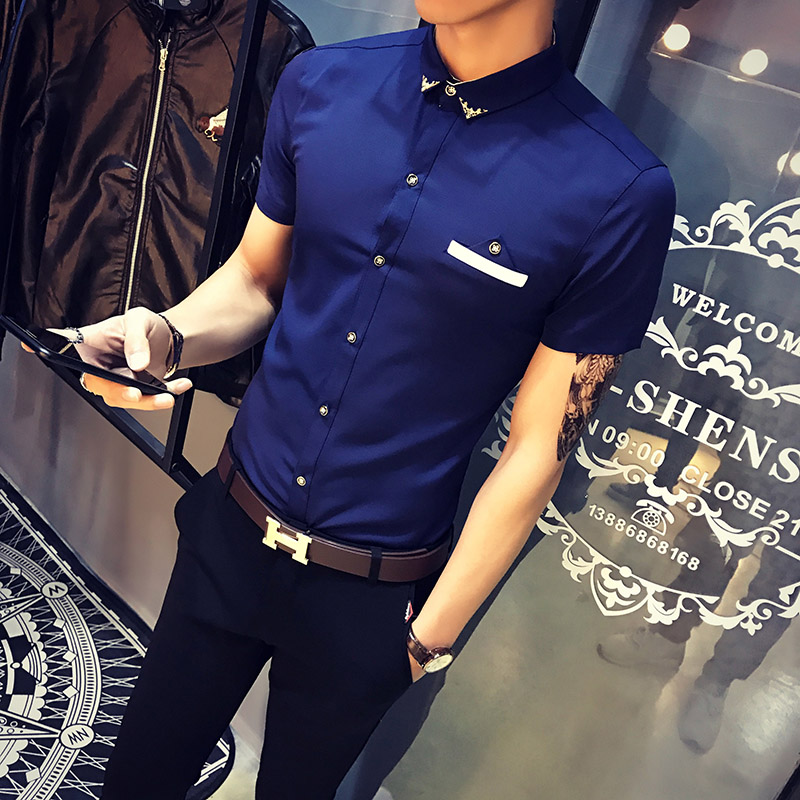 9215/店主风2025夏季新款男士短袖衬衫发型工作服衫男衬衣P30，男装T恤，星座714(原C313)