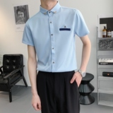 714A-9215P30控49/2025夏季男士短袖衬衫修身工作服衬衣ktv理发店，男装衬衫，星座714A（原电商C314）