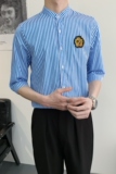 714A-9258P45控59/2025夏季条纹立领中袖衬衫五分袖衬衣工作服，男装衬衫，星座714A（原电商C314）